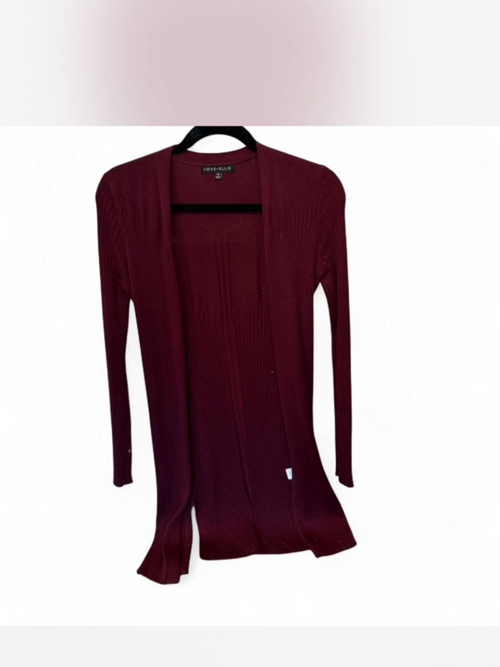 Love+Luxe Burgundy Open-Front Ribbed Cardigan